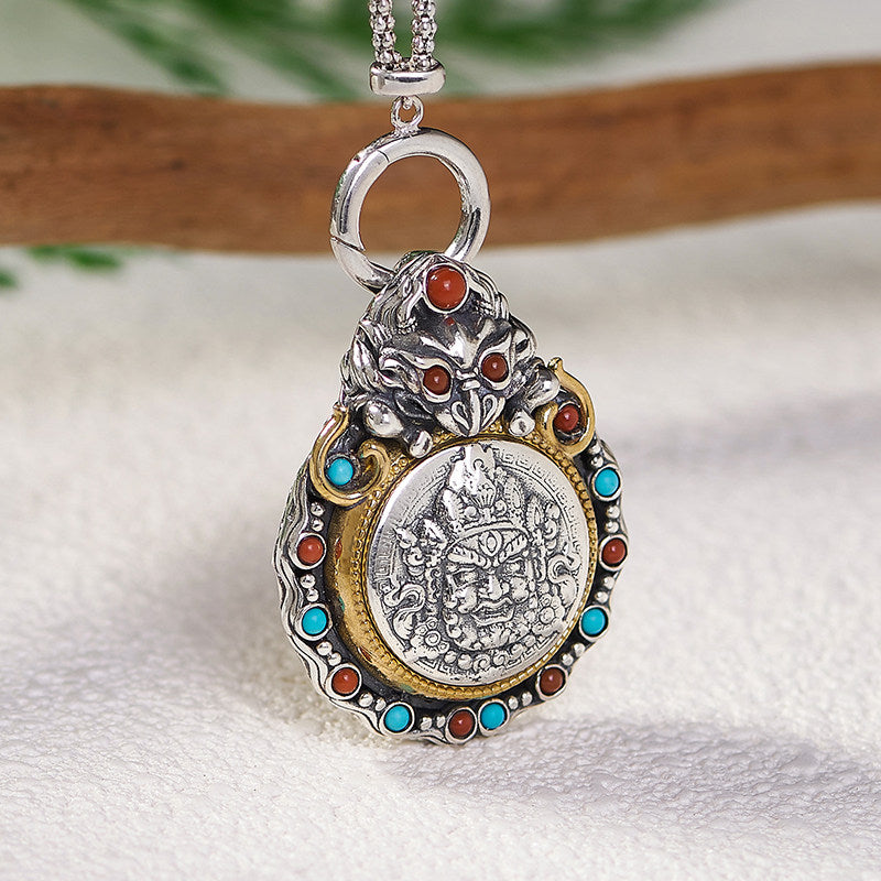 Handcrafted Yellow Jambhala Silver Copper Garuda pendant, unisex Tibetan spiritual necklace for protection and prosperity, Tibetan Buddhist Jewelry Culture Jewelry art
