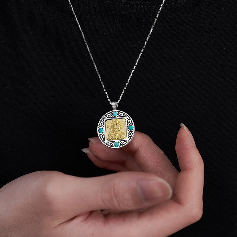  Handcrafted Tibetan-style Zakilam round silver pendant, unisex necklace, minimalist daily wear, Tibetan Buddhist Jewelry Culture Jewelry art