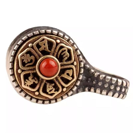 Sophisticated rotatable Tibetan amulet bracelet, handcrafted jewelry art inspired by the rich Tibetan Buddhist Jewelry Culture for spiritual peace.
