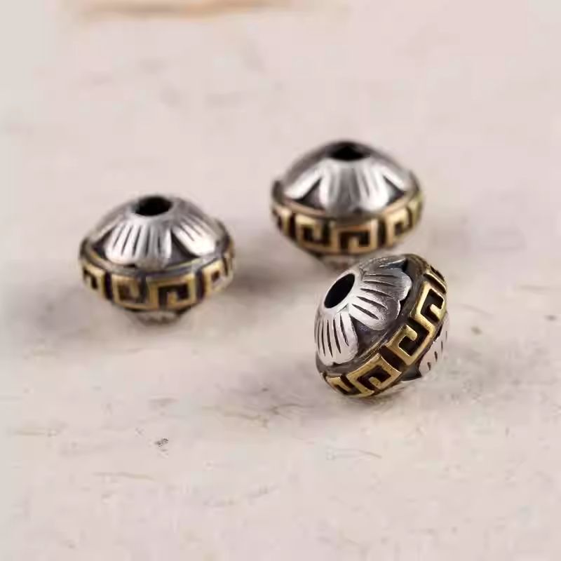 Hand-painted Hui-pattern disk beads for mala, exquisite Tibetan Buddhist Jewelry Culture jewelry art with copper inlay.