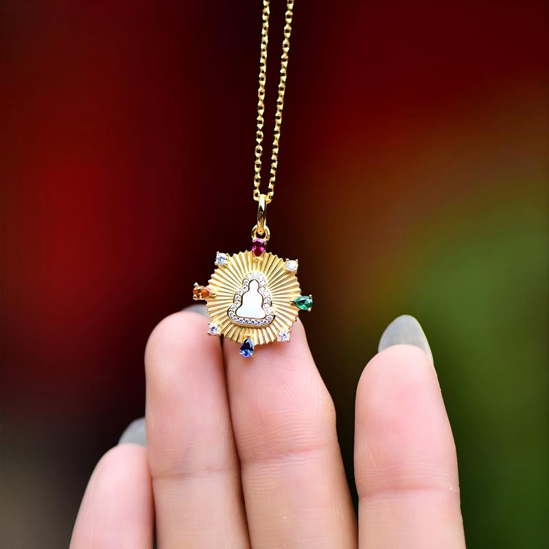 Tibetan Buddhist Jewelry Culture: Exquisite silver gold-plated Panca Buddha amulet, a masterpiece of Tibetan Buddhist sacrificial implements culture.