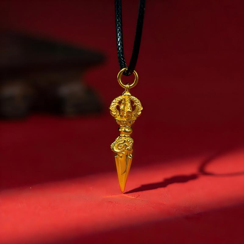 Hand-painted silver Phurba (ritual dagger) necklace, showcasing traditional Tibetan Buddhist Jewelry Culture and exquisite Jewelry art.