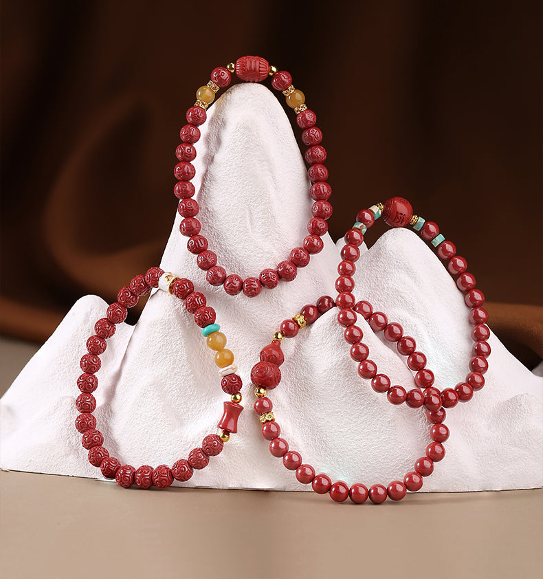 Tibetan Buddhist Jewelry Culture: Wish-Fulfilling Cinnabar Beads Bracelet, handmade for manifesting desires and blessings