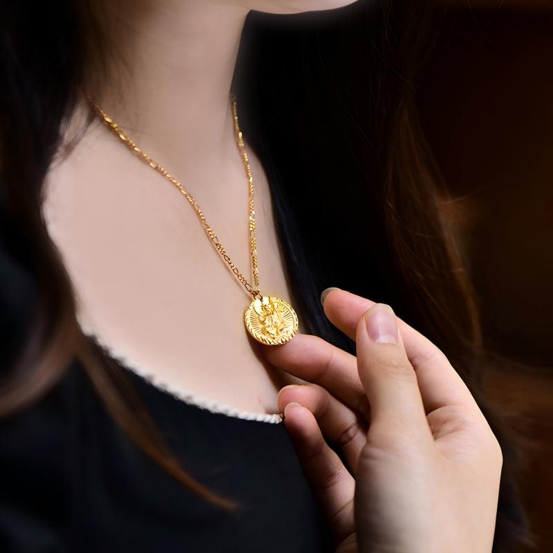 Hand-painted silver gilded Yellow Jambhala pendant, showcasing traditional Tibetan Buddhist Jewelry Culture and exquisite Jewelry art.
