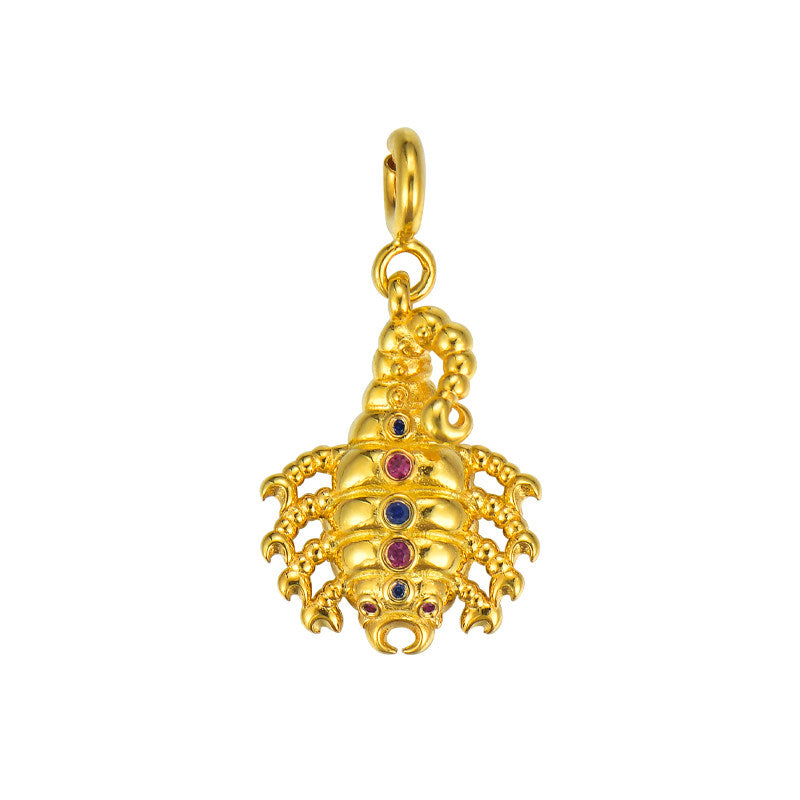 Tibetan-Buddhist Jewelry Culture handmade gold-plated silver scorpion pendant, a fierce Jewelry art piece for protection.