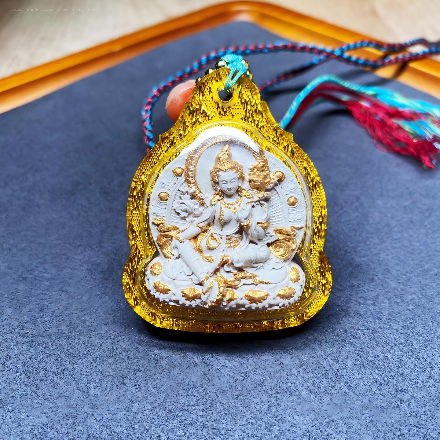 Green Dolma Thangka amulet pendant rooted in Tibetan Buddhist Jewelry Culture, handcrafted Jewelry art necklace for blessings and spiritual guidance