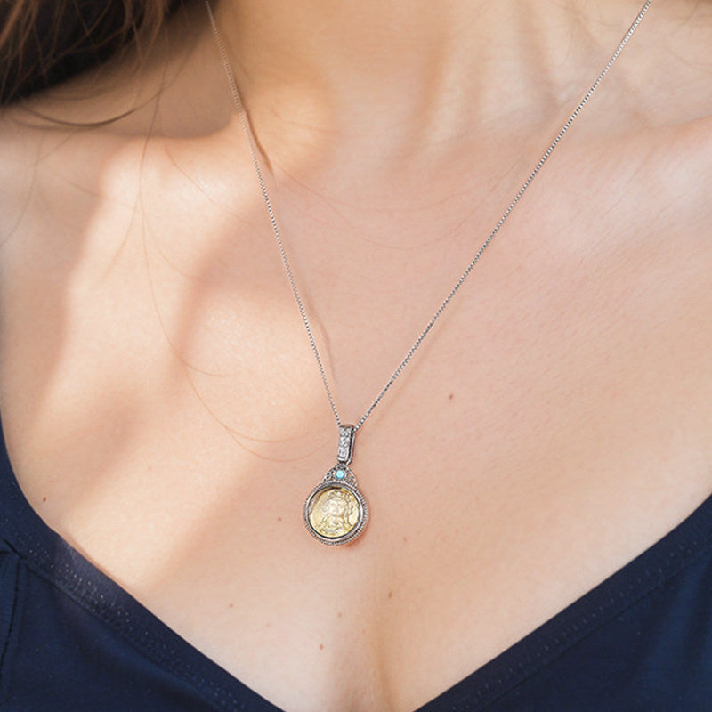 Tibetan Buddhist ethnic-style Guanyin Bodhisattva pendant with silver and copper, handmade unisex necklace, spiritual protection, Tibetan Buddhist Jewelry Culture Jewelry art