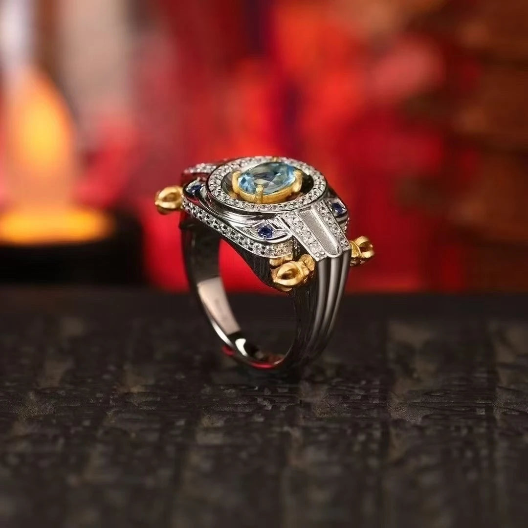  Bonding Beads ring featuring hand-painted Vajra details, a unique piece of Tibetan Buddhist Jewelry Culture jewelry art.