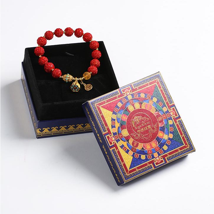 Tibetan Buddhist Jewelry Culture: Hand-Painted Cinnabar Amber Mantra Bracelet providing spiritual protection and positive energy
