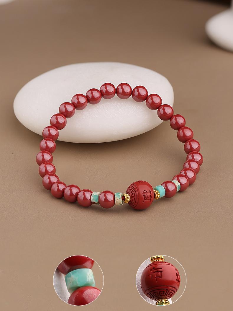 Tibetan Buddhist Jewelry Art: Hand-Painted Cinnabar Bracelet "Fu Lian Sheng" - Fortune Lotus Birth bracelet for abundance and spiritual growth