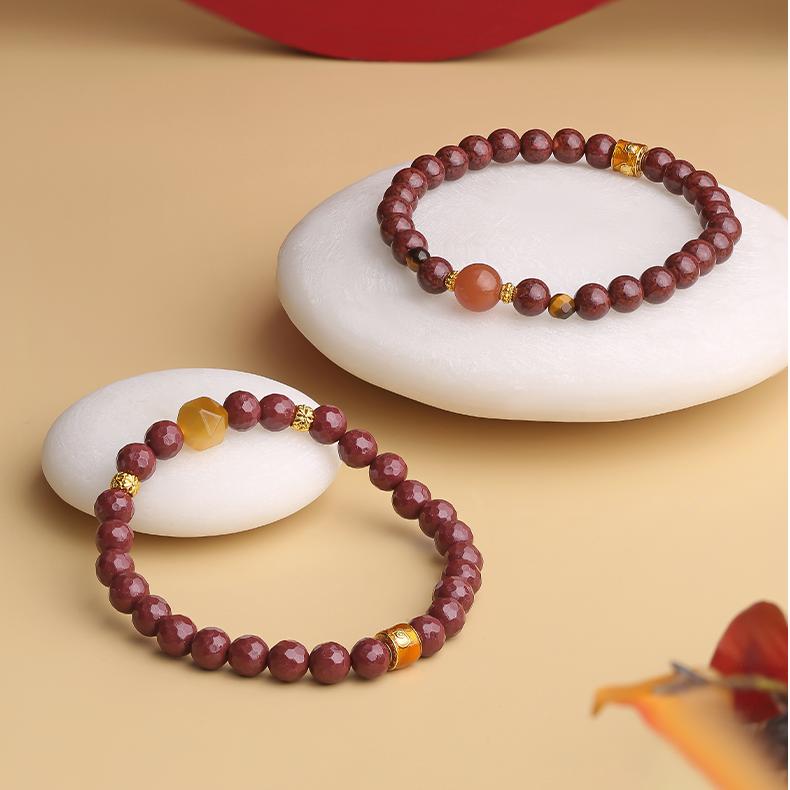 Tibetan Buddhist Jewelry Art Protection & Fortune Bracelet Set, featuring handcrafted Cinnabar beads for holistic spiritual well-being.