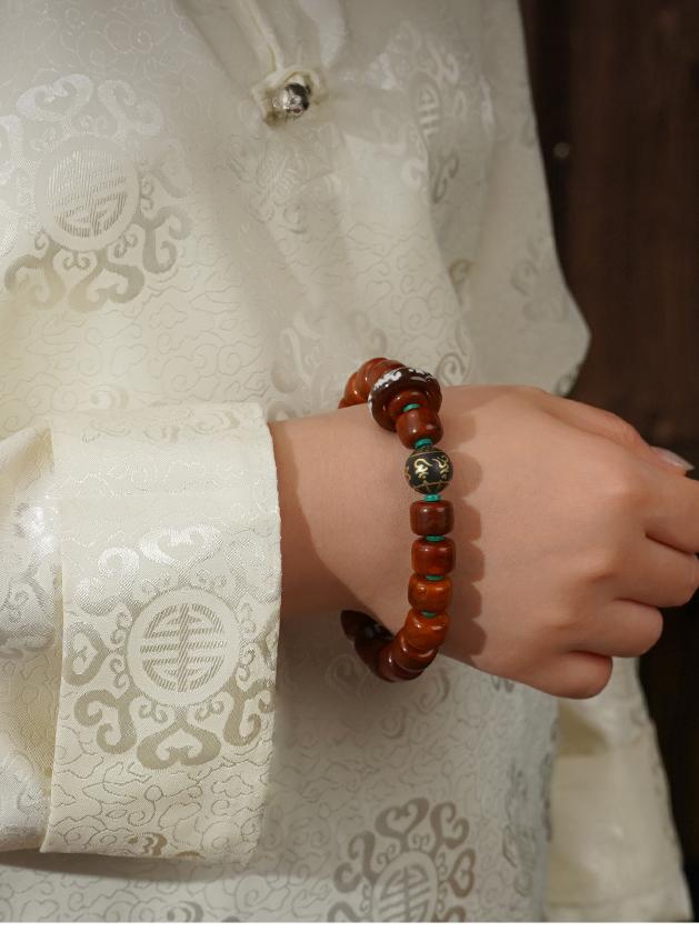 Tibetan Buddhist Jewelry Art: Sacred Incense Ash Yak Bone Barrel Beads Bracelet for meditation and spiritual practice