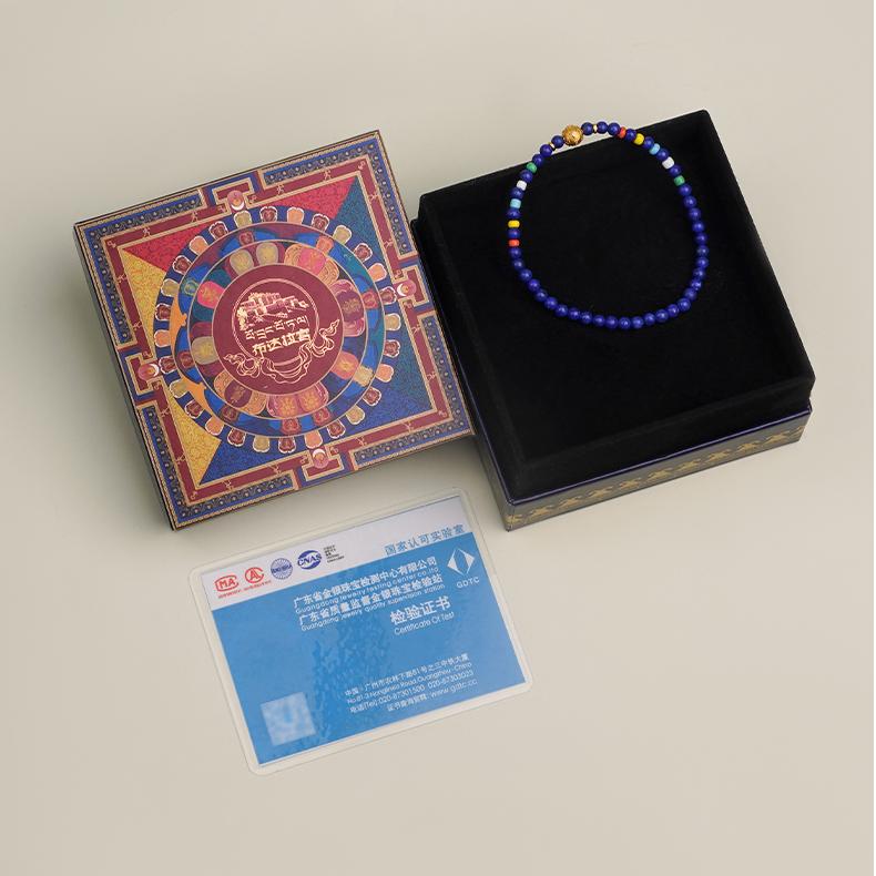 Tibetan Buddhist Jewelry Culture: Hand-Painted Lapis Lazuli Chakra Bracelet for enlightenment and self-expression