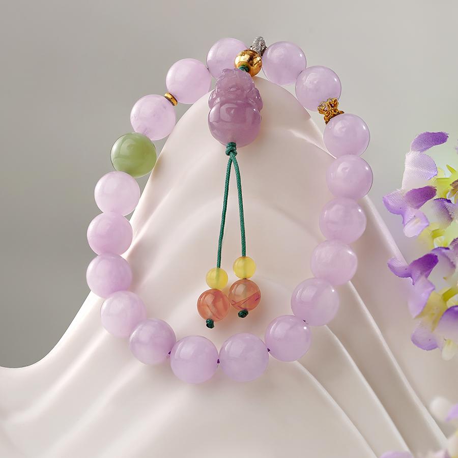 Tibetan Buddhist Jewelry Culture: Handmade Kunzite Agate Crystal Bracelet "Zi Yun Meng" promoting peace and spiritual awakening