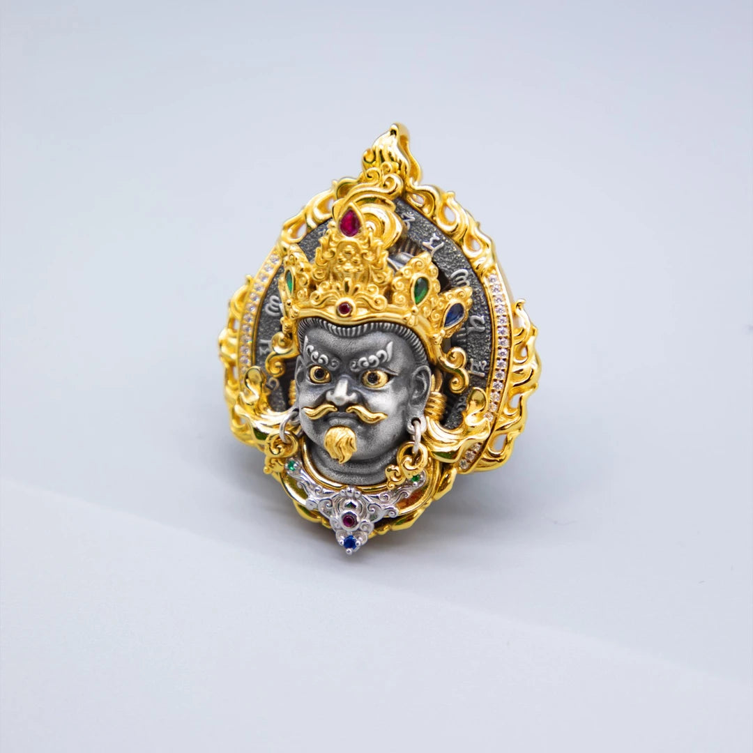 Hand-painted silver zircon Yellow Jambhala pendant, highlighting Tibetan Buddhist jewelry culture and jewelry art craftsmanship, a spiritual accessory ideal for protection, wealth, and personal style.