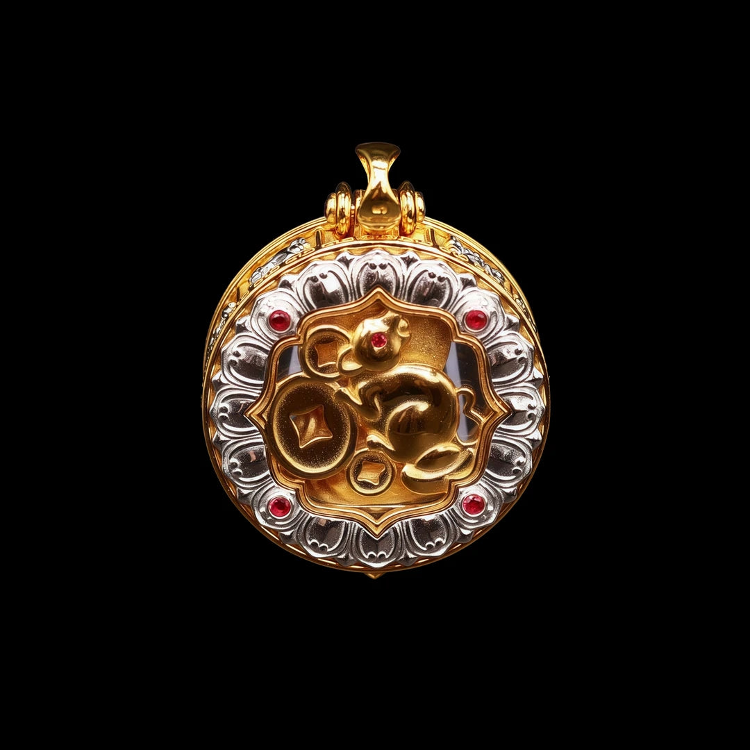 Hand-painted silver zircon Yellow Jambhala pendant, highlighting Tibetan Buddhist jewelry culture and jewelry art craftsmanship, a spiritual accessory ideal for protection, wealth, and personal style.