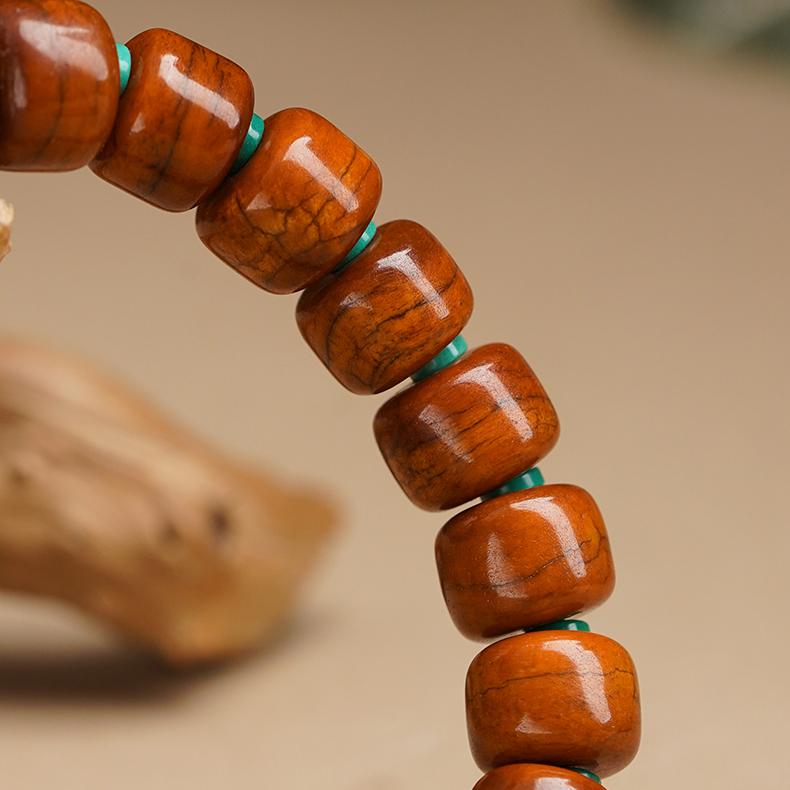 Tibetan Buddhist Jewelry Art: Yak Bone Barrel Beads Incense Ash Protection Bracelet with Buddhist symbolism