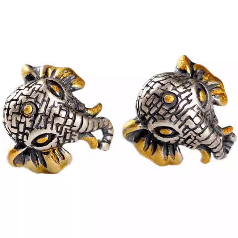  Bespoke retro elephant ear studs, a masterpiece of spiritual wisdom and Tibetan Buddhist Jewelry Culture.
