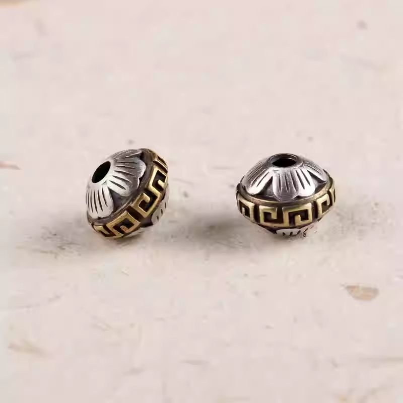  Artisan carved lotus spacer for Wenwan beads, unique Tibetan Buddhist Jewelry Culture jewelry art for collectors seeking purity.