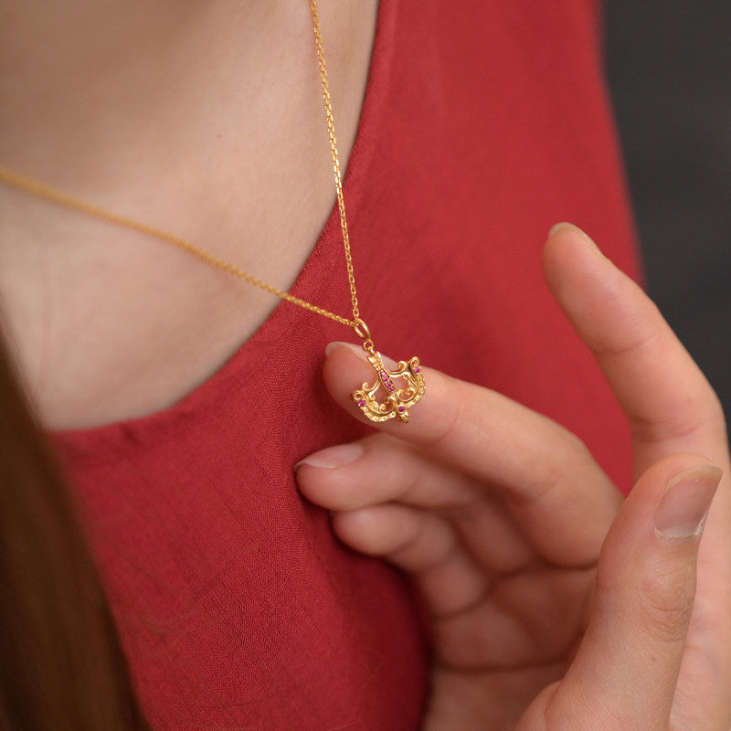 Traditional Bow and Arrow silver gold-plated necklace, handmade for premium spiritual Jewelry art and romance luck