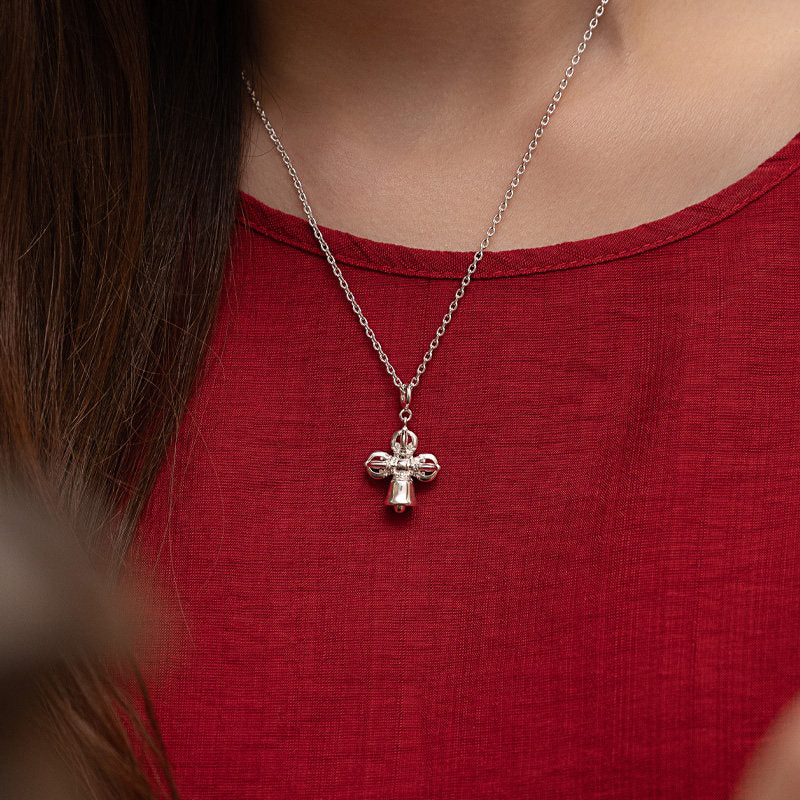 Artisan-crafted silver Karma Vajra accessory, perfect for spiritual stability and Jewelry art style.
