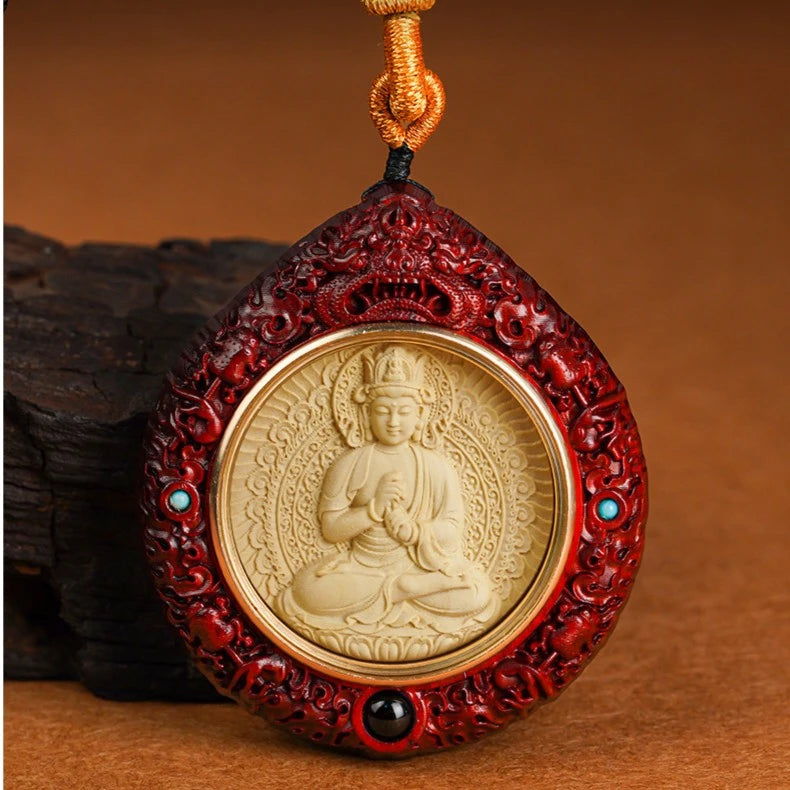 Handcrafted blackwood Zodiac Guardian pendant with double-sided Birth Buddha carving, inspired by Tibetan Buddhist jewelry culture, perfect for daily wear, spiritual protection, and collection.