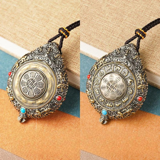 Double-sided hand-painted copperwood Zodiac pendant with silver and sandalwood inlay, combining Tibetan Buddhist jewelry culture and exquisite jewelry art, ideal for gifting or personal spiritual adornment.