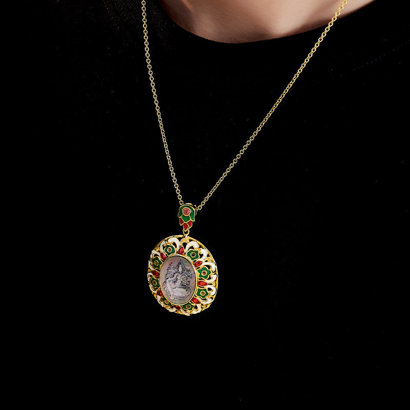 Ethnic Green Tara hollow silver black baige pendant, spiritual protection necklace for men and women, Tibetan Buddhist Jewelry Culture Jewelry art