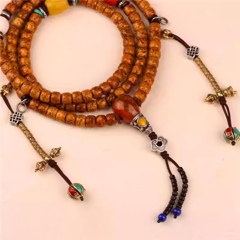 Authentic handmade Bodhi seed Mala DIY parts, showcasing jewelry art and Tibetan Buddhist Jewelry Culture for spiritual practice.
