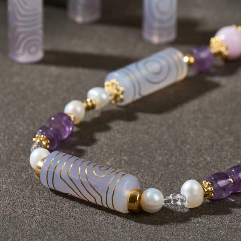 Exquisite 1-2-3 eyed agate Dzi necklace, a spiritual artifact rooted in Tibetan Buddhist Jewelry Culture for comprehensive luck.