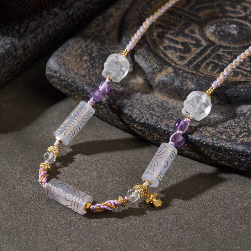 Exquisite 6-7-8 eyed agate Dzi necklace, a spiritual artifact rooted in Tibetan Buddhist Jewelry Culture for comprehensive luck.