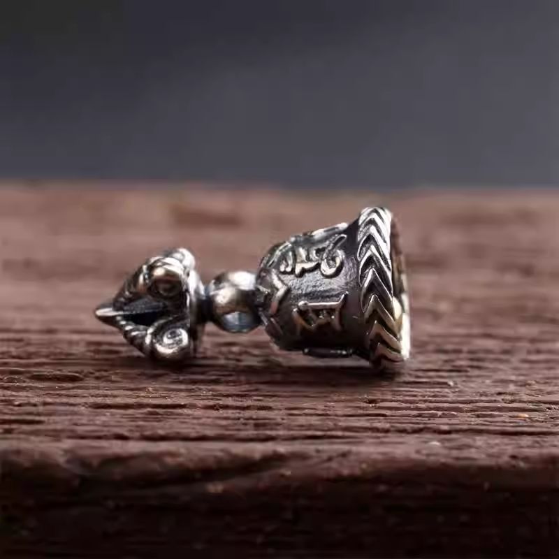Authentic handmade silver Vajra bell accessory parts, showcasing jewelry art and Tibetan Buddhist Jewelry Culture. Purely handcrafted.