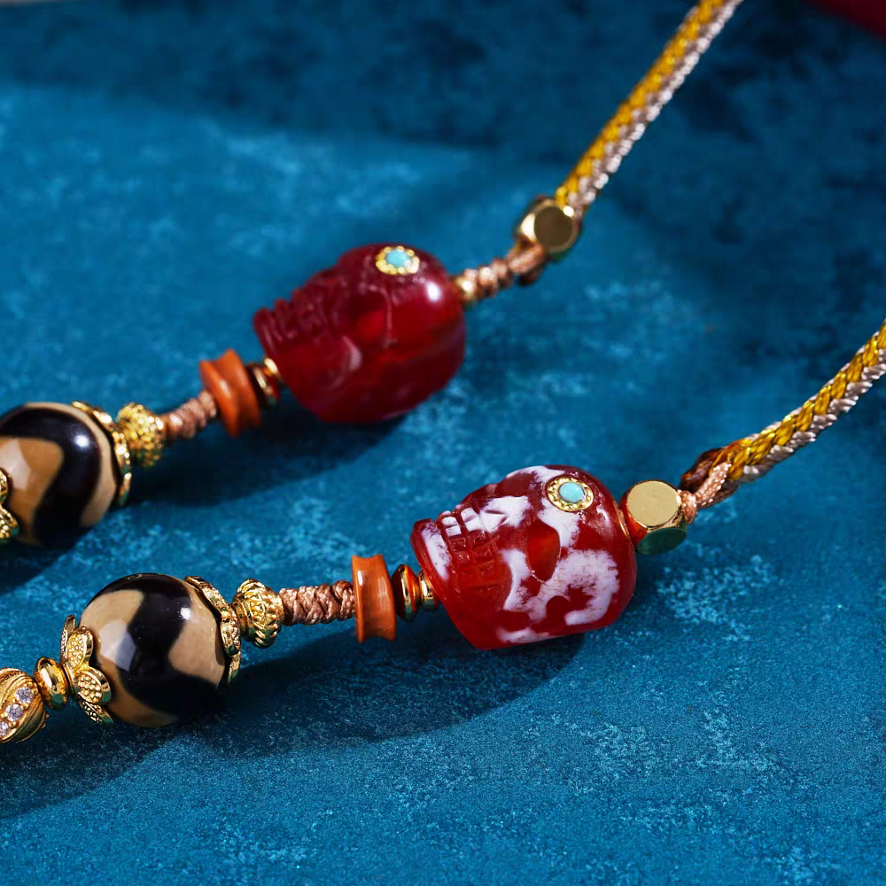  Exquisite five wealth gods spiritual jewelry in natural agate, a rare artifact rooted in Tibetan Buddhist Jewelry Culture for financial luck.