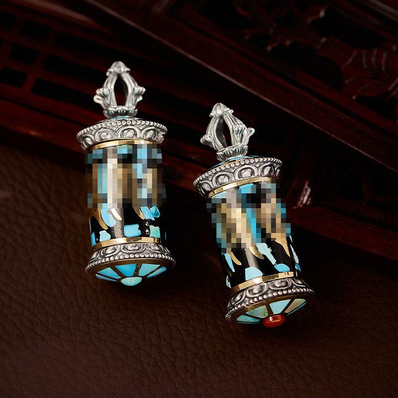 Tibetan Six-Syllable Mantra turquoise silver copper pendant, openable Gau Box for protection, unisex spiritual necklace, Tibetan Buddhist Jewelry Culture Jewelry art