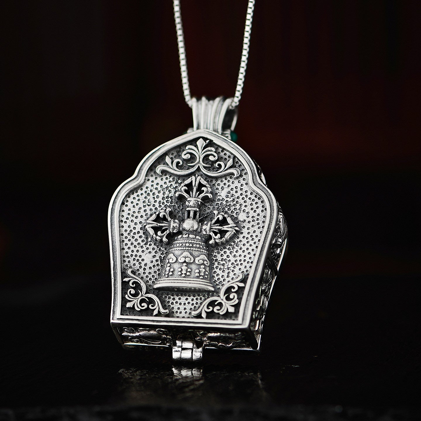 Pure handmade Medicine Buddha silver pendant with copper, Tibetan Buddhist Ghau Box guardian amulet necklace, Jewelry Art.