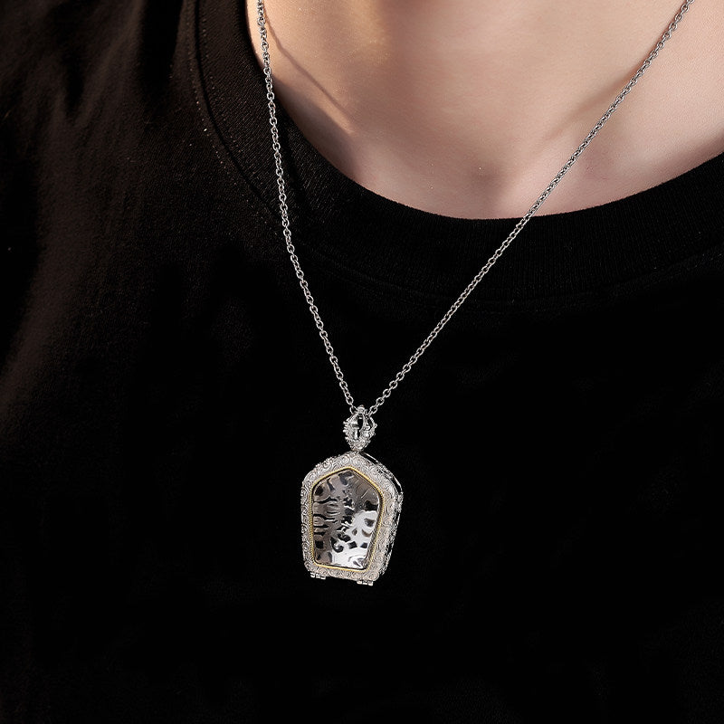 Pure handmade pagoda pendant with white crystal and S925 silver, Tibetan Zodiac Buddha amulet, combining sacred symbolism and Jewelry Art craftsmanship.