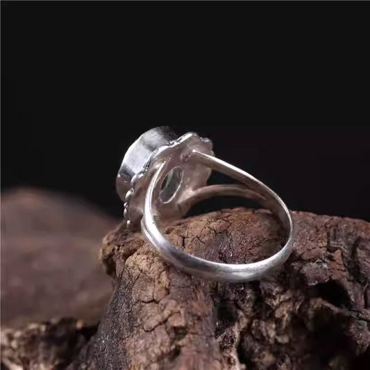 Handcrafted silver citrine finger ring, Tibetan Buddhist Jewelry Culture Jewelry art, vintage artistic ethnic ring for women