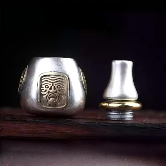 Handcrafted Tibetan silver drop-shaped Zakiram connector, perfect for DIY bead bracelets and Tibetan-style spiritual jewelry.