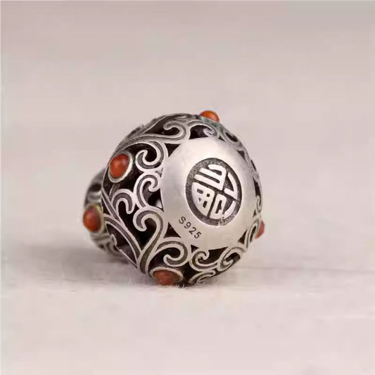 Handcrafted Tibetan Buddhist silver hollow gourd pendant necklace, vintage spiritual charm for men and women, unique Jewelry art.