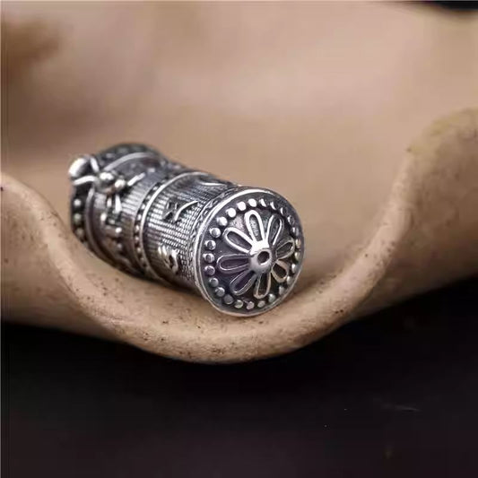 Handcrafted 925 silver long Gau box pendant, Tibetan Buddhist Jewelry Culture Jewelry art, hollow necklace charm for men and women