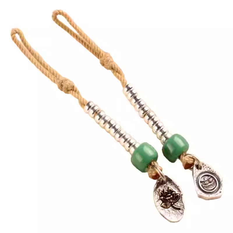 Handmade Tibetan silver mini beads with star and moon spacers, ideal for crafting spiritual bracelets and Tibetan-style jewelry accessories.