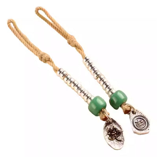 Handmade Tibetan silver mini beads with star and moon spacers, ideal for crafting spiritual bracelets and Tibetan-style jewelry accessories.