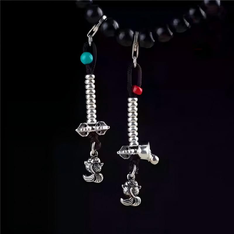 Handmade silver mini goldfish side pendant, Tibetan-inspired DIY accessory, perfect for bracelets or spiritual jewelry, representing luck and protection.