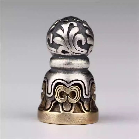 Handmade Tibetan silver DIY stamp connector for bracelets, blending traditional craftsmanship with Buddhist-inspired spiritual design.