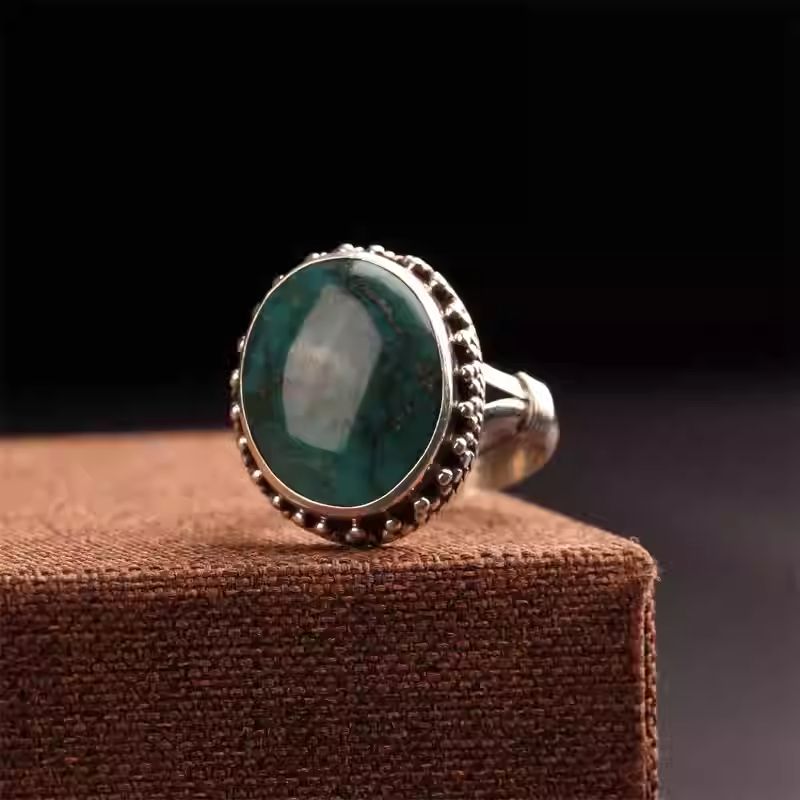 Silver turquoise bold statement ring, Tibetan Buddhist Jewelry Culture Jewelry art, handcrafted large vintage ring for women