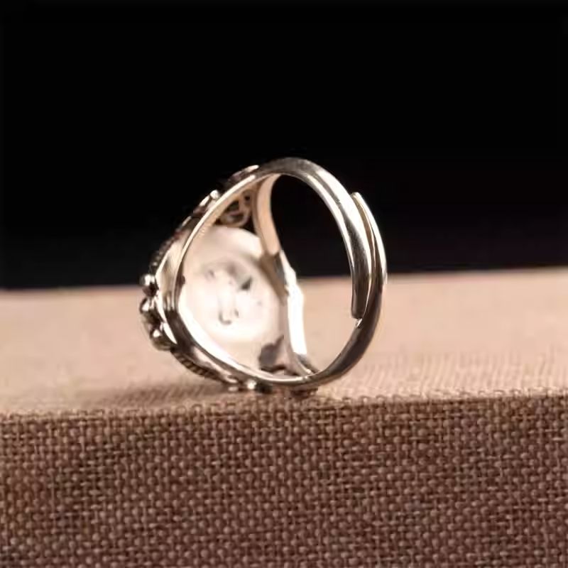 Silver turquoise vintage lattice adjustable ring, Tibetan Buddhist Jewelry Culture Jewelry art, handcrafted ethnic statement ring for women