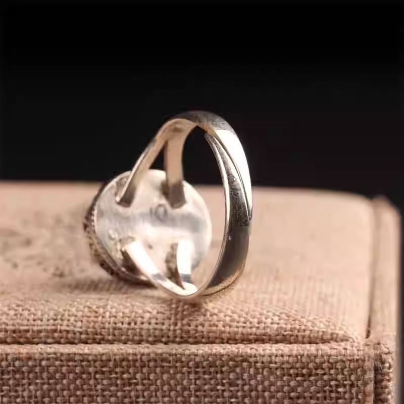 Silver turquoise vintage finger ring, Tibetan Buddhist Jewelry Culture Jewelry art, handcrafted creative open ring for women