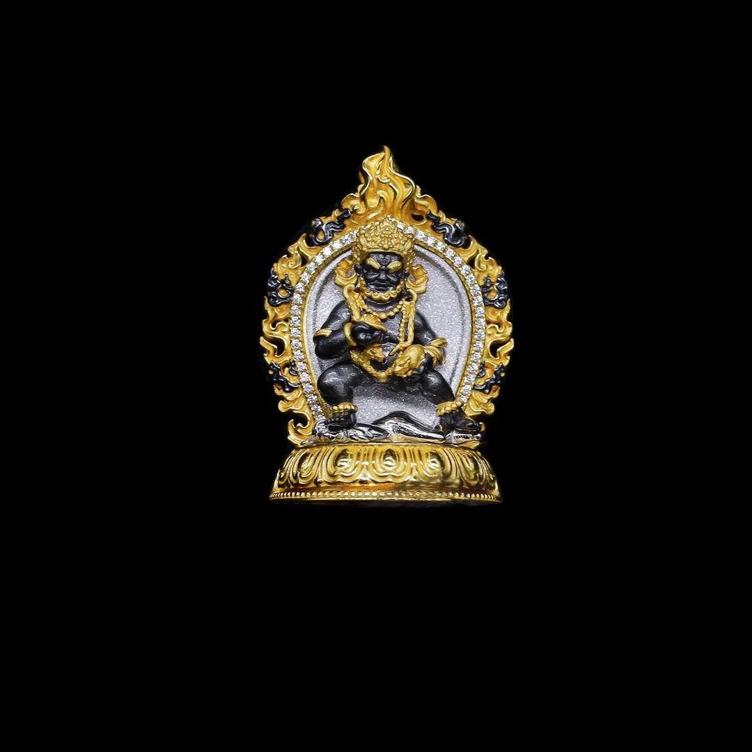 Hand-painted silver zircon Black Jambhala pendant, combining Tibetan Buddhist jewelry culture with exquisite jewelry art, ideal for gifting, meditation, or personal spiritual adornment.