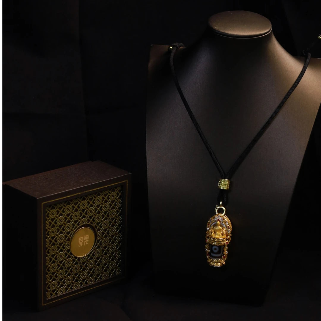 Handcrafted silver zircon Healing Buddha pendant inspired by Tibetan Buddhist jewelry culture and jewelry art craftsmanship, designed to bring healing, balance, and spiritual protection.