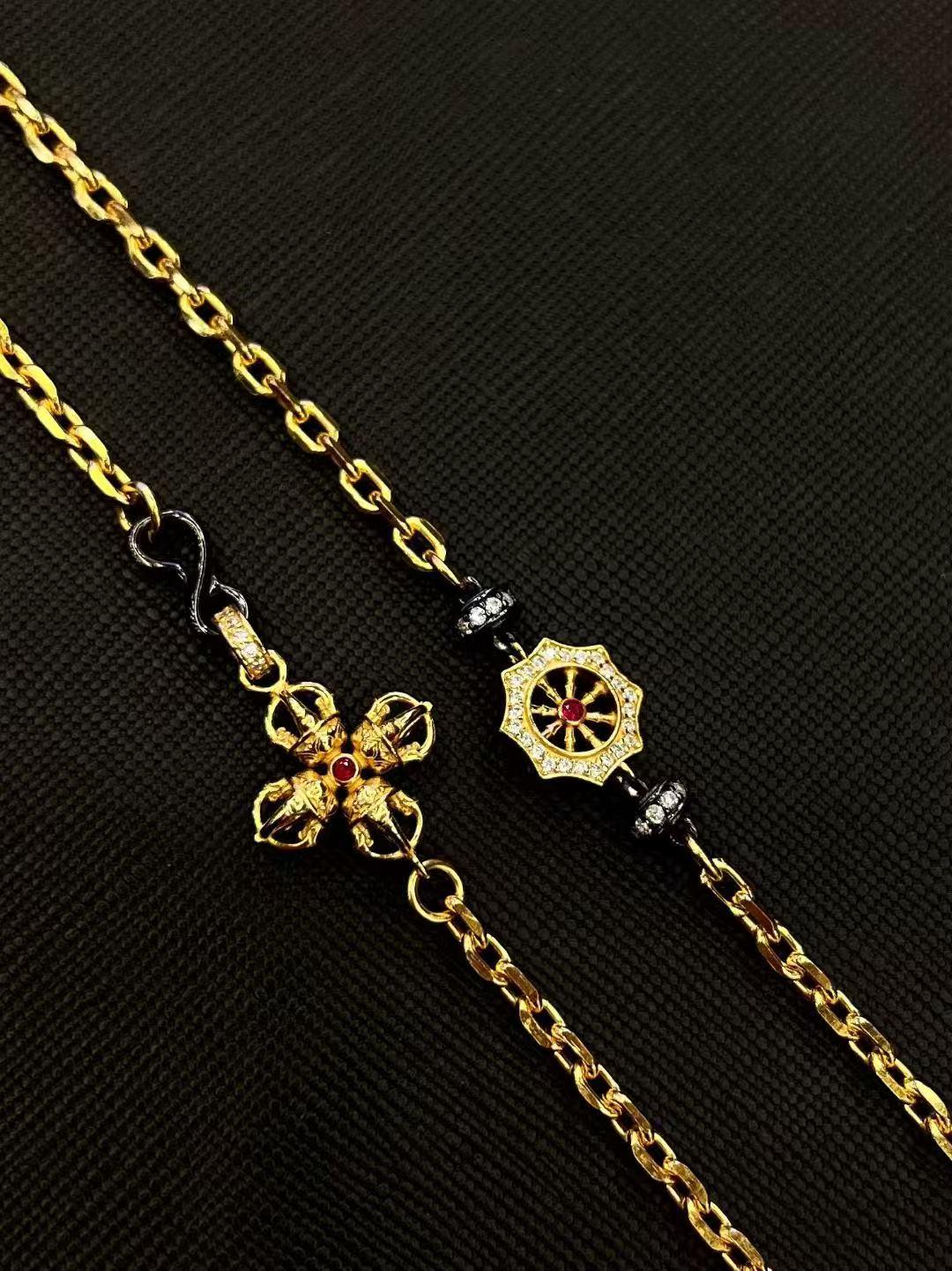 Handcrafted silver zircon Vajra Buddhist Eight Treasures chain, blending Tibetan Buddhist jewelry culture with elegant jewelry art for daily wear or spiritual practice.